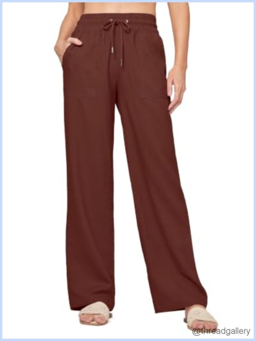 Linen Wide Leg Palazzo Pants Elastic Waist Drawstring Trousers
